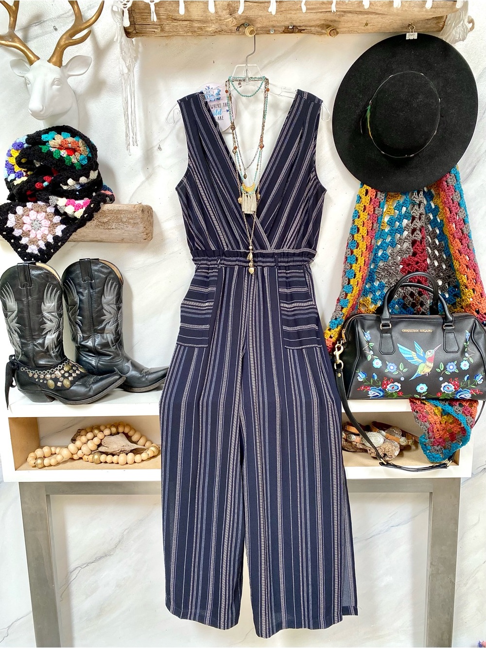 Anthropologie Monteau Southwestern vibe boho jumpsuit country Gypsy resort vibe